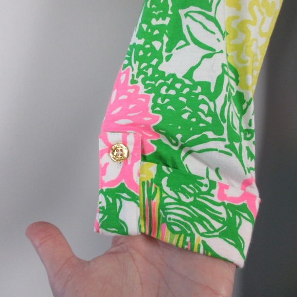 Lilly Pulitzer Floral V-Neck Shift Dress XXS Green 100% Pima Cotton Resort 192 - Picture 7 of 10